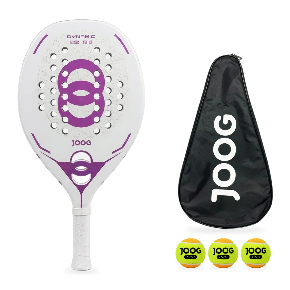 Raquete Beach Tennis Joog Dynamic 12K Pro Branco e Roxo 2026