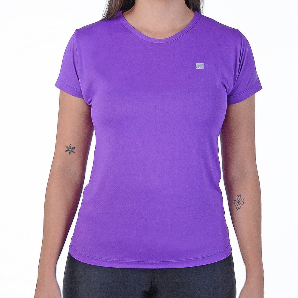 Camiseta Baby Look Roxa e Prata Zeiq